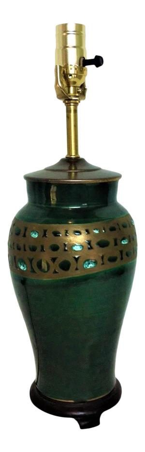 1970s American Pottery Vase Baluster Form With Green Glaze Lamp