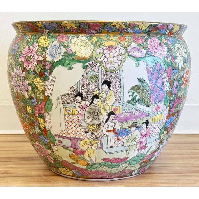 Vintage Porcelain Mandarin Chinese Rose Fish Bowl Planter For Sale In Kansas City - Image 6 of 10