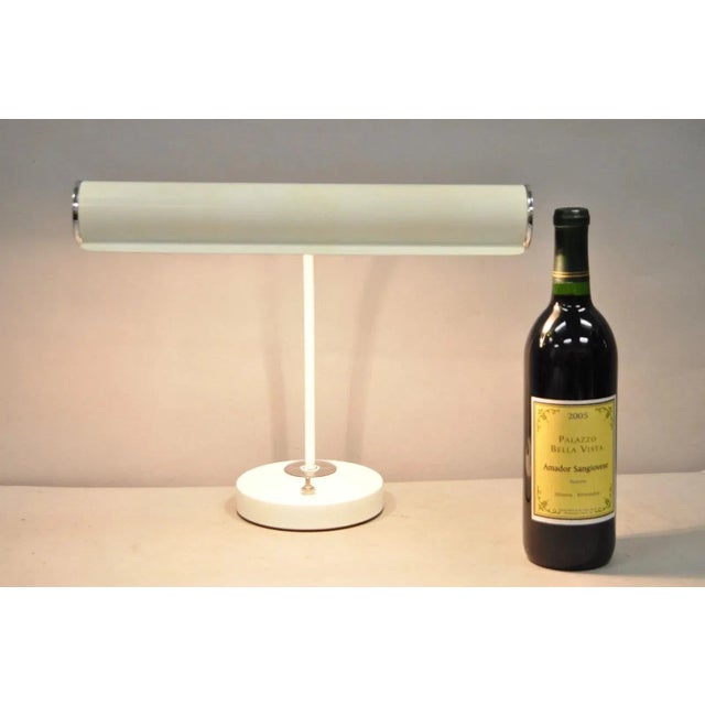 Vintage Mid Century Modern White Enamel Metal Arch Desk Lamp w/ Chrome Accents. Circa Late 20th Century. Measurements: 12"...