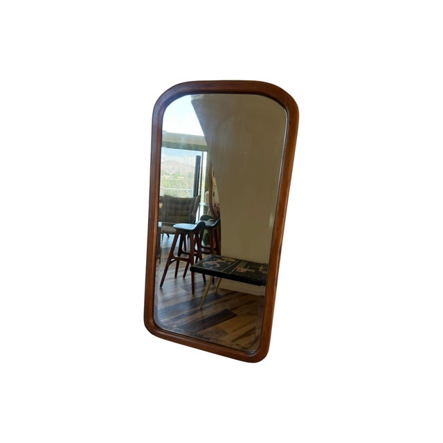 Contemporary Vintage Antique Solid Cherry Wood Beveled Wall Mirror 1930s 1940s For Sale - Image 3 of 7