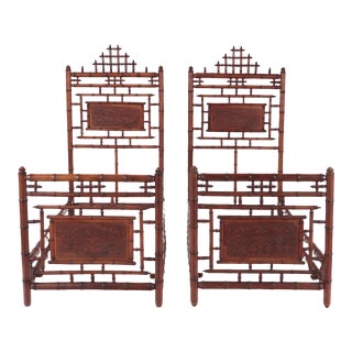 1900s Italian Faux Bamboo Twin Size Beds - A Pair