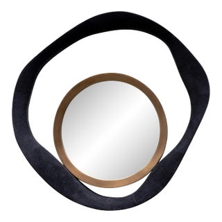 Modern Mirror in Black Shagreen With Bronze Patina Brass Details by R&y Augousti For Sale