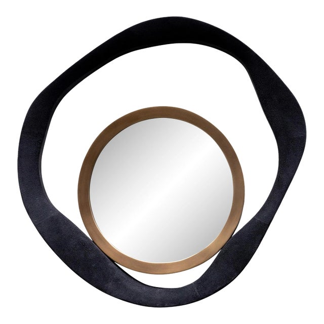 Modern Mirror in Black Shagreen With Bronze Patina Brass Details by R&y Augousti For Sale