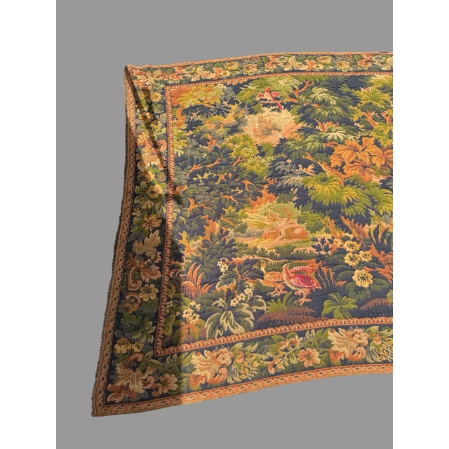 French Antique French Aubusson Hand Woven Scenic Landscape Tapestry W Birds 70" X 90" For Sale - Image 3 of 11