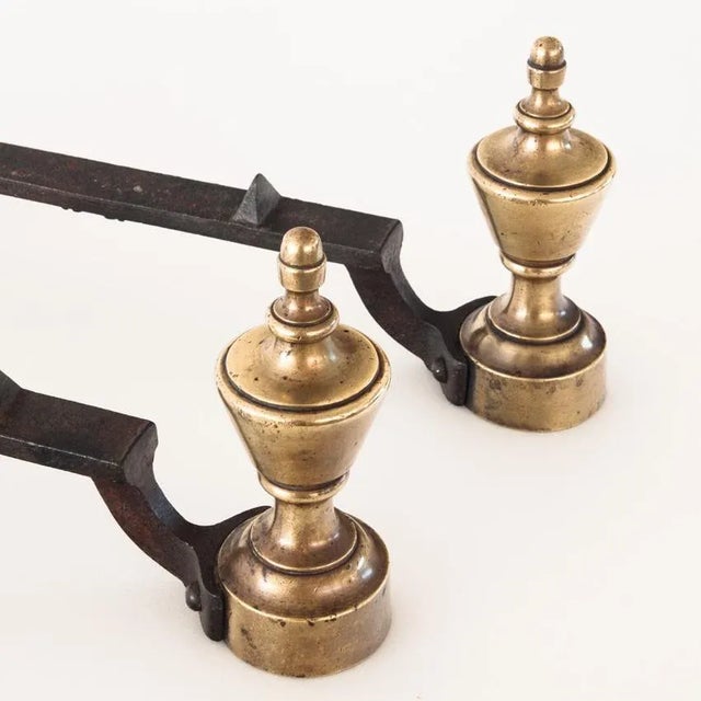 1940s Antique Andirons in Wrought Iron and Brass, 1940s, Set of 2 For Sale - Image 5 of 8