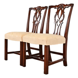 Kindel Furniture Georgian Carved Mahogany Side Chairs or Dining Chairs, Pair For Sale