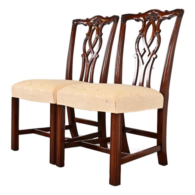 Kindel Furniture Georgian Carved Mahogany Side Chairs or Dining Chairs, Pair For Sale