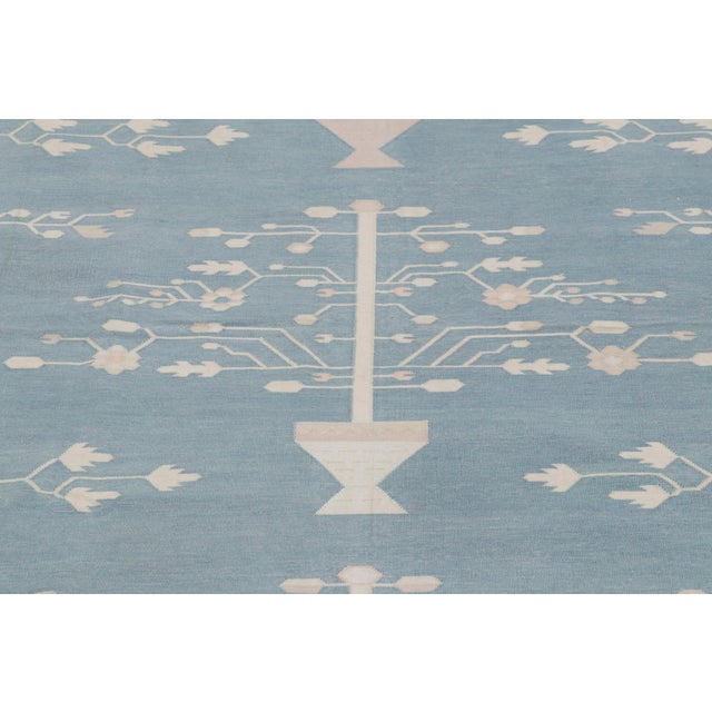 Contemporary Rug & Kilim’s Contemporary Dhurrie Rug, Ice Blue With White Floral Medallions For Sale - Image 3 of 8