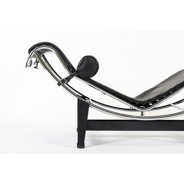 Metal Cassina Lc4 Black Leather Chaise Lounge Chair by Le Corbusier 2006 For Sale - Image 7 of 13