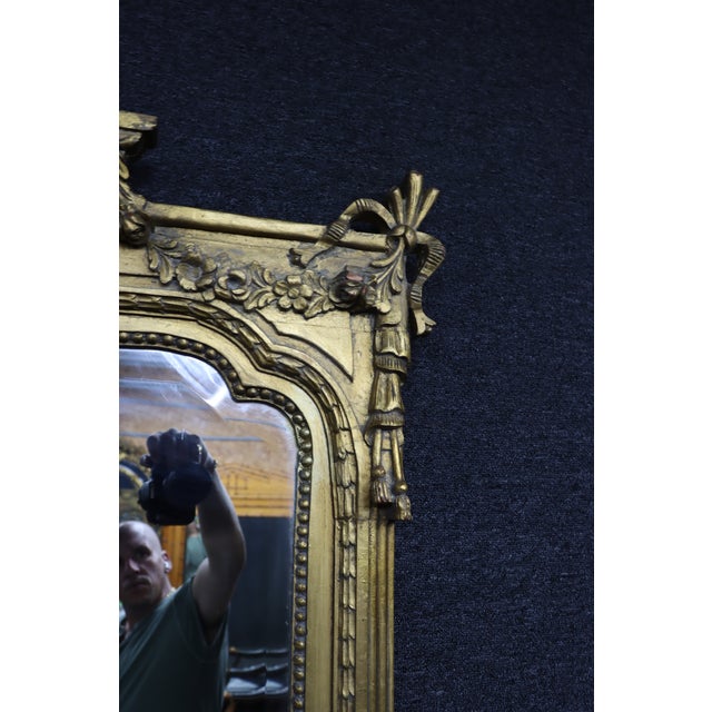 Late 19th Century French Louis XVI Style Carved Giltwood Beveled Floor Pier Mirror For Sale - Image 10 of 13