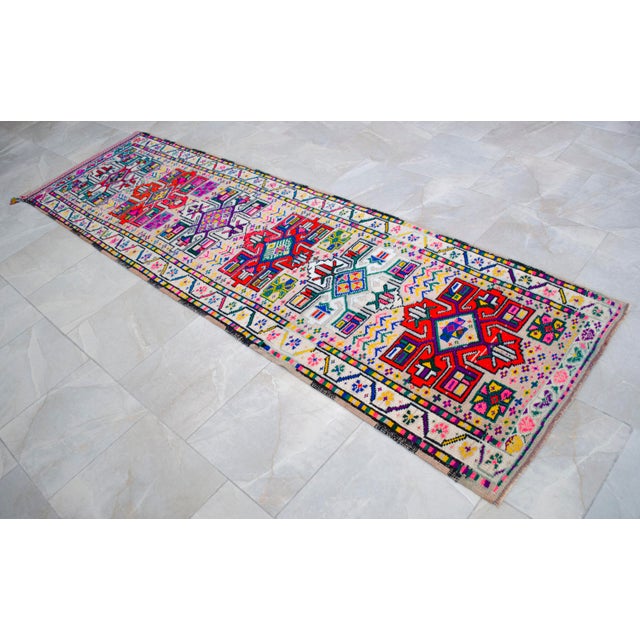 1970s Runner Rug Turkish Hand-Knotted Rug Colorful Tribal Hallway Decor Kitchen Runner 3x10 Ft Approx For Sale - Image 18 of 18