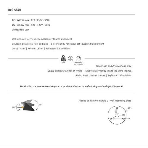 Not Yet Made - Made To Order Mid-Century Modern White Five Fixed Arms Spider Wall Lamp by Serge Mouille For Sale - Image 5 of 6