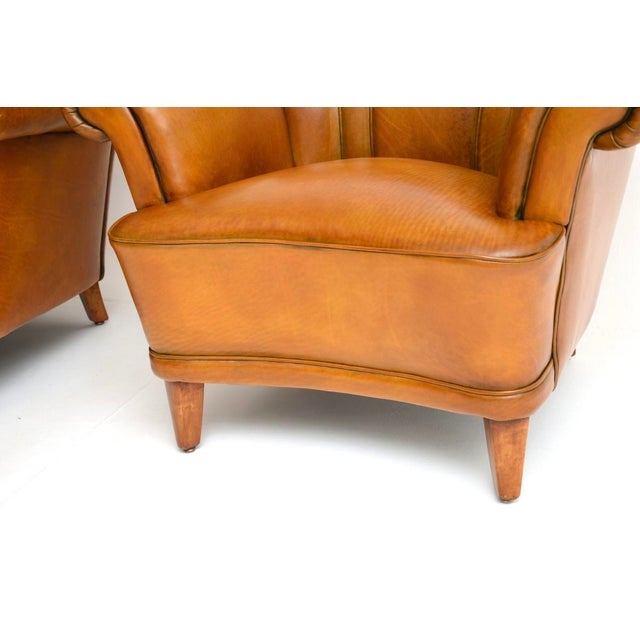 Brown Vintage Swedish Leather Club Armchairs, 1940s, Set of 2, Set of 2 For Sale - Image 8 of 9