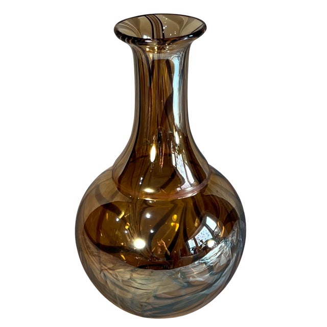 Art Glass Abstract Iridescent Tortoise Shell Vases- Set of Two For Sale - Image 14 of 18