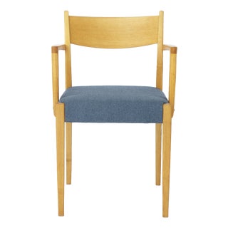 Mid-Century German Beechwood Armchair with Blue Upholstery, 1960s For Sale