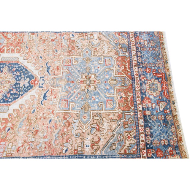 1960s Vintage Karajah Shabby Chic Handmade Medallion Rust Wool Runner For Sale In New York - Image 6 of 9