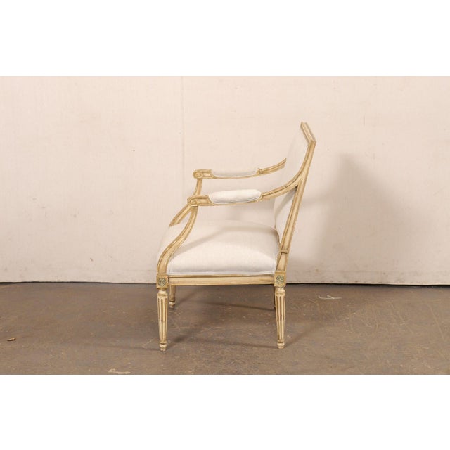 French Mid 20th Century French Louis XVI Style Upholstered Armchair For Sale - Image 3 of 9