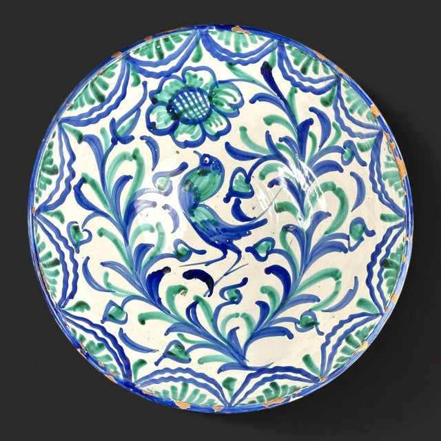 Blue Large Fajalauza Granada Lebrillo Bowl in Hand-Painted Andalusian Faience with Blue and Green Decoration For Sale - Image 8 of 8
