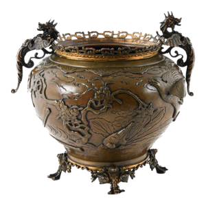 Antique Japanese Bronze Dragon Motif Footed Jardinière