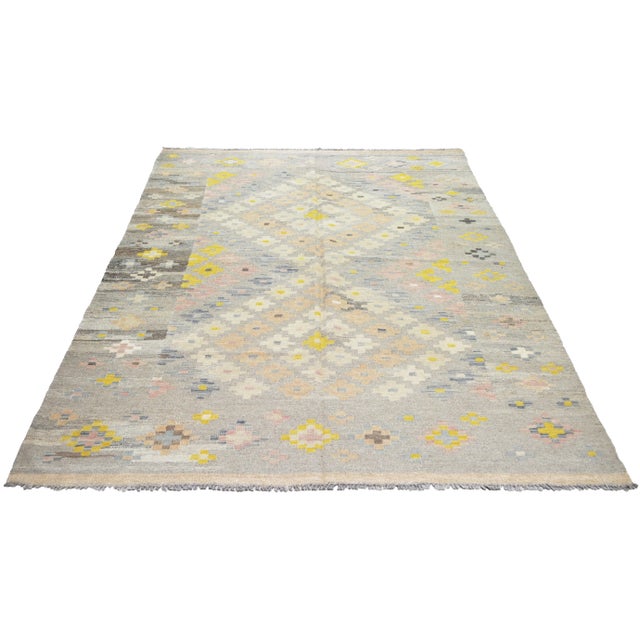Vintage Afghan Maimana tribal hand woven kilim with natural colors,organic wool and geometric pattern.