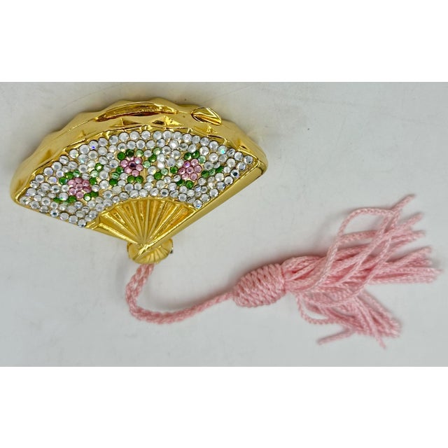 1990s Judith Leiber PillBox Fan Geisha’s Japanese Cherry Blossom Pill Box Clutch with Pink Silk Tassel For Sale - Image 10 of 12