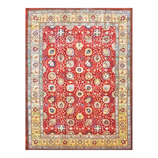 Antique Persian Tabriz Pahlavi Wool 10X13 Red, Ivory & Gold Handmade Area Rug #1142546 For Sale