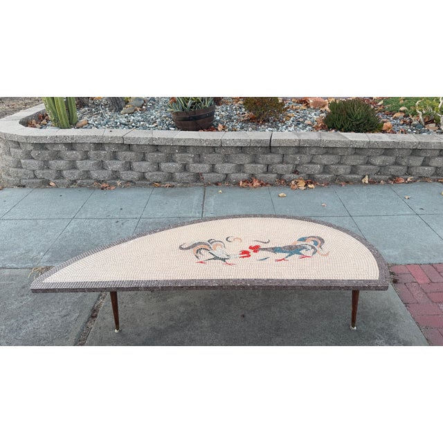 Vintage Mid Century Modern Mosaic Tiled Coffee Cocktail Table Roosters Motif For Sale - Image 12 of 12