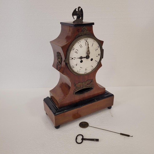 Biedermeier Mantel Clock in Wood with Double Chime, Germany, 1840 For Sale - Image 3 of 18