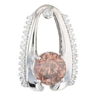 New 2.83ctw Brown Zircon Diamond Pendant 14k White Gold Floating Drop For Sale