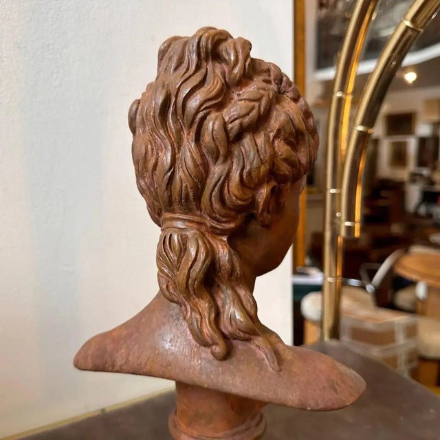 1900s Neoclassical Red Brick Patina Metal Italian Bust of a Woman For Sale - Image 6 of 10
