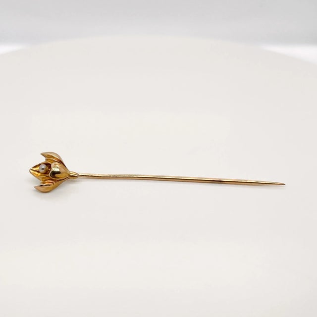 Mid 19th Century Vintage Late Victorian 10 Karat Gold & Seed Pearl Stick Pin For Sale - Image 5 of 9