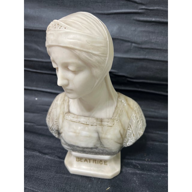 Alabaster Early 20 Th Century Carved Stone Alabaster Bust of Beatrice Signed Prof. G. Besji Made in Italy For Sale - Image 8 of 11