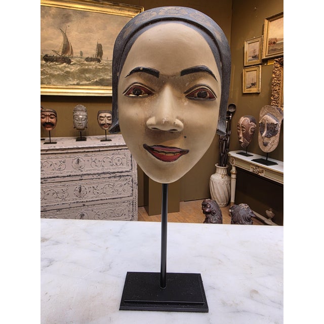 Wood Balinese Mask Mounted on a Steel Base, 1950s For Sale - Image 7 of 12