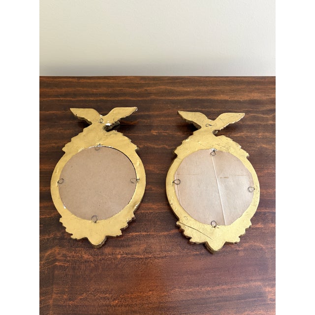 Vintage American Federal Gold Brass Eagle Bullseye Convex Mirrors, Pair For Sale - Image 9 of 9