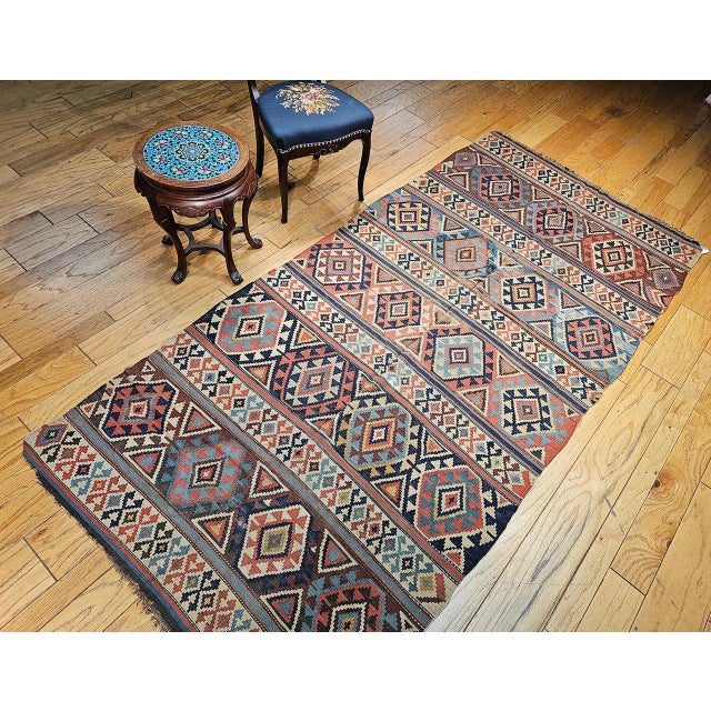 19th Century Antique Caucasian Kazak Kilim, Wool Flatweave, Geometric Design, 1890s, 5' x 10' For Sale - Image 5 of 14