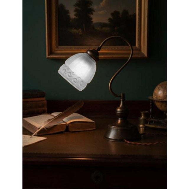Vintage French Art Deco Adjustable Bronze and Opaline Glass Table Lamp, 1930s For Sale - Image 10 of 18