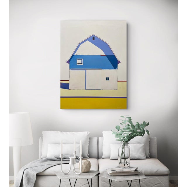 Barn, Palette #1 by Justin Wheatley | Acrylic on Canvas Blue and Cream Barn For Sale In Denver - Image 6 of 8
