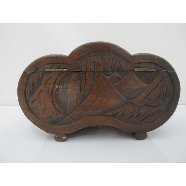 Brown Chinese Carved Camphor Wood Landscape & Figural Cylindrical Lidded Trinket Box For Sale - Image 8 of 13