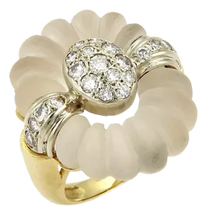 Camphor Frosted Crystal & Diamonds 14k Two Tone Gold Ring, Size 5.5