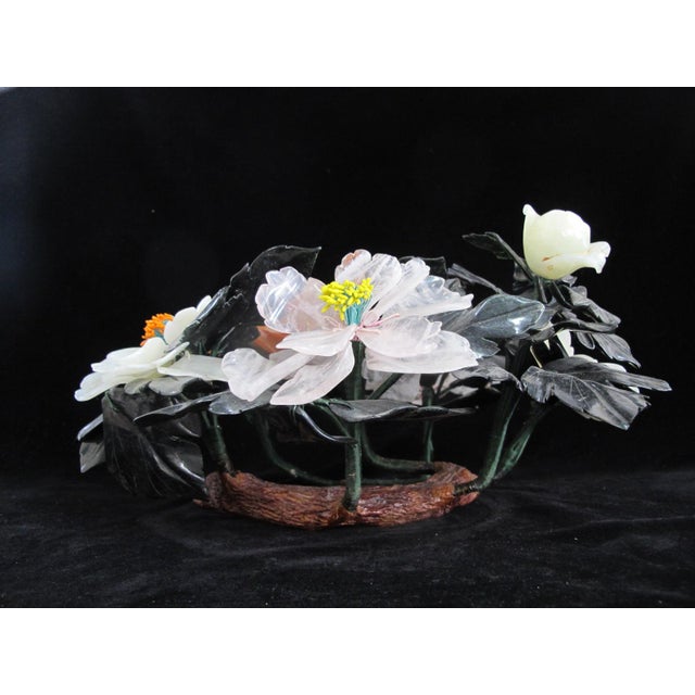 Chinese Carved Jade Carnelian & Quartz Hardstone Flower Centerpiece For Sale - Image 13 of 13