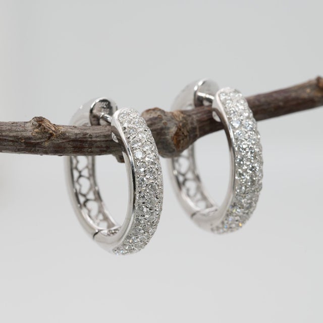 2020s 1Ct Diamond Huggie Earrings in Solid 14k Gold: Classic Everyday Hoop Style, A Pair For Sale - Image 5 of 7