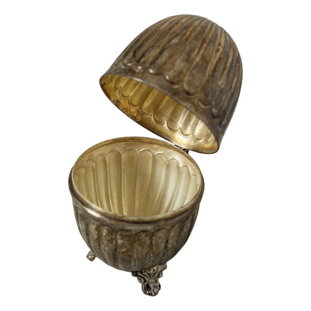 Antique Silver Plated Egg Shaped Holder For Sale
