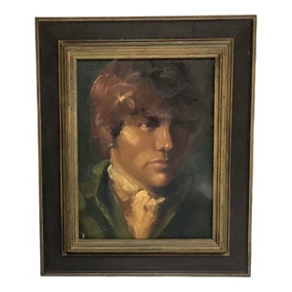 1970s Framed Portrait of Young Man Gentleman Signed Oil on Canvas For Sale