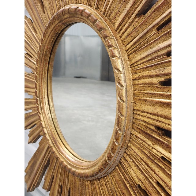 Gold Vintage Giltwood Italian Sunburst Mirror For Sale - Image 8 of 14