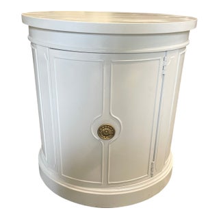 Vintage Drum End Table in Gloss White Finish For Sale