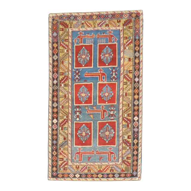 19th Century Zabihi Collection Blue Karaghashli Caucasian Rug - 3' x 5' For Sale