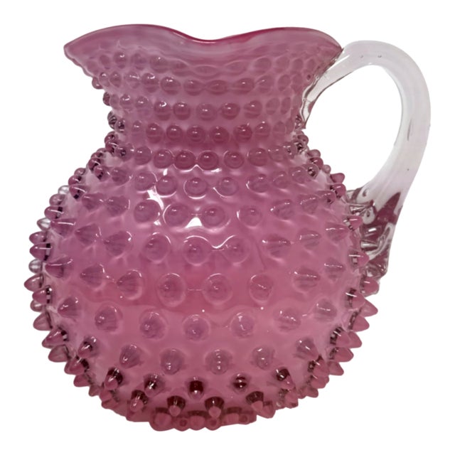 Antique Victorian Hobbs Brockunier Cranberry Glass Hobnail Pitcher - 7" For Sale