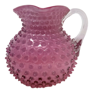 Antique Victorian Hobbs Brockunier Cranberry Glass Hobnail Pitcher - 7"