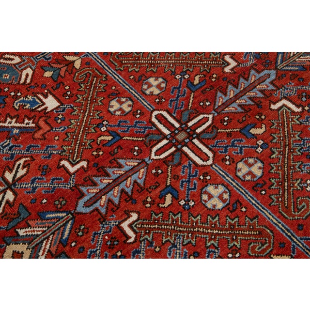 Red Allover Designed Hand-Knotted Persian Heriz Wool Rug Handmade in Red For Sale - Image 8 of 9