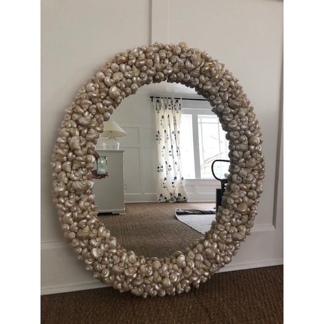 Glass Coastal Oly Studio Oval Shell Mirror For Sale - Image 7 of 7